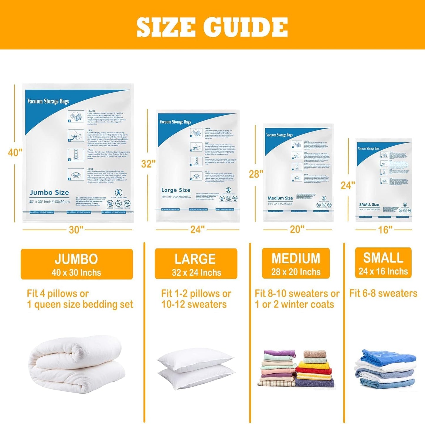 MEIQIHOME Vacuum Storage Bags - Space Saver Sealer for Clothing & Bedding | 8 Medium Bags