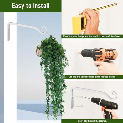 Feed Garden Hanging Plant Bracket - Hand-Forged 10 Inch Hanger for Bird Feeders & Lanterns | White, 2 Pack