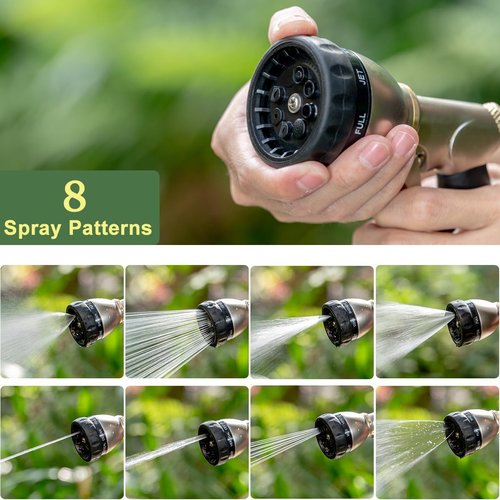 FANHAO Heavy Duty Metal Garden Hose Nozzle - 8 Adjustable Spray Patterns for High Pressure Watering | Silver