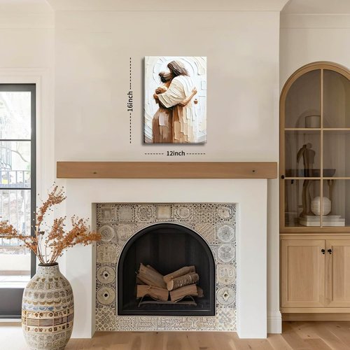 Jesus Embracing Woman Canvas Wall Art - Inspirational Christian Decor for Living & Prayer Room | 12x16 Inch Framed Print