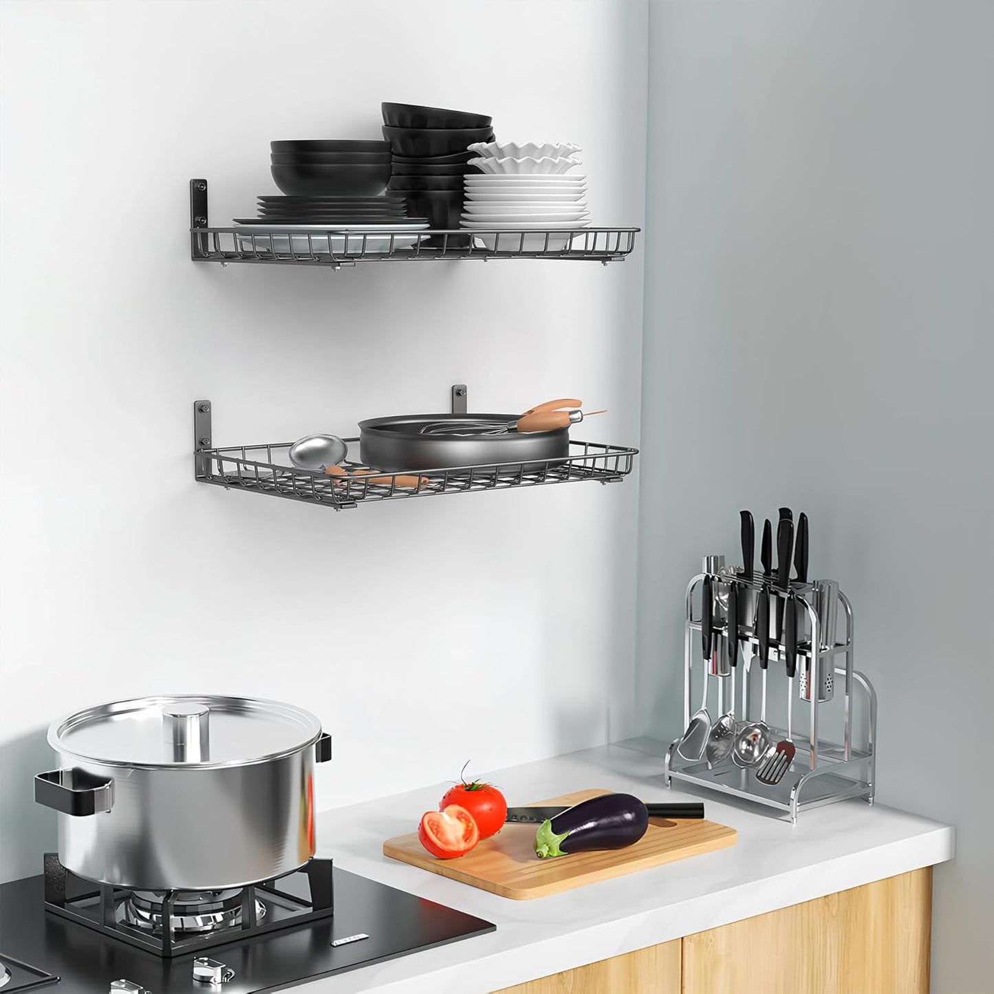 WALMANN Wall-Mounted Garage Shelves - Heavy Duty Storage Solution | 12x18 Inch, Holds Up to 60 lbs (Pack of 2, Black)