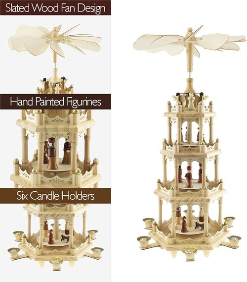 Clever Creations Beige Four-Tier Carousel | 22-Inch Traditional Wooden Christmas Pyramid Decoration