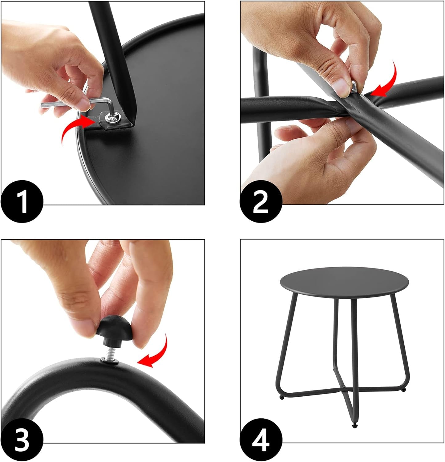 Meluvici Waterproof Round Metal Side Table - Portable Indoor/Outdoor End Table for Garden & Balcony | Black