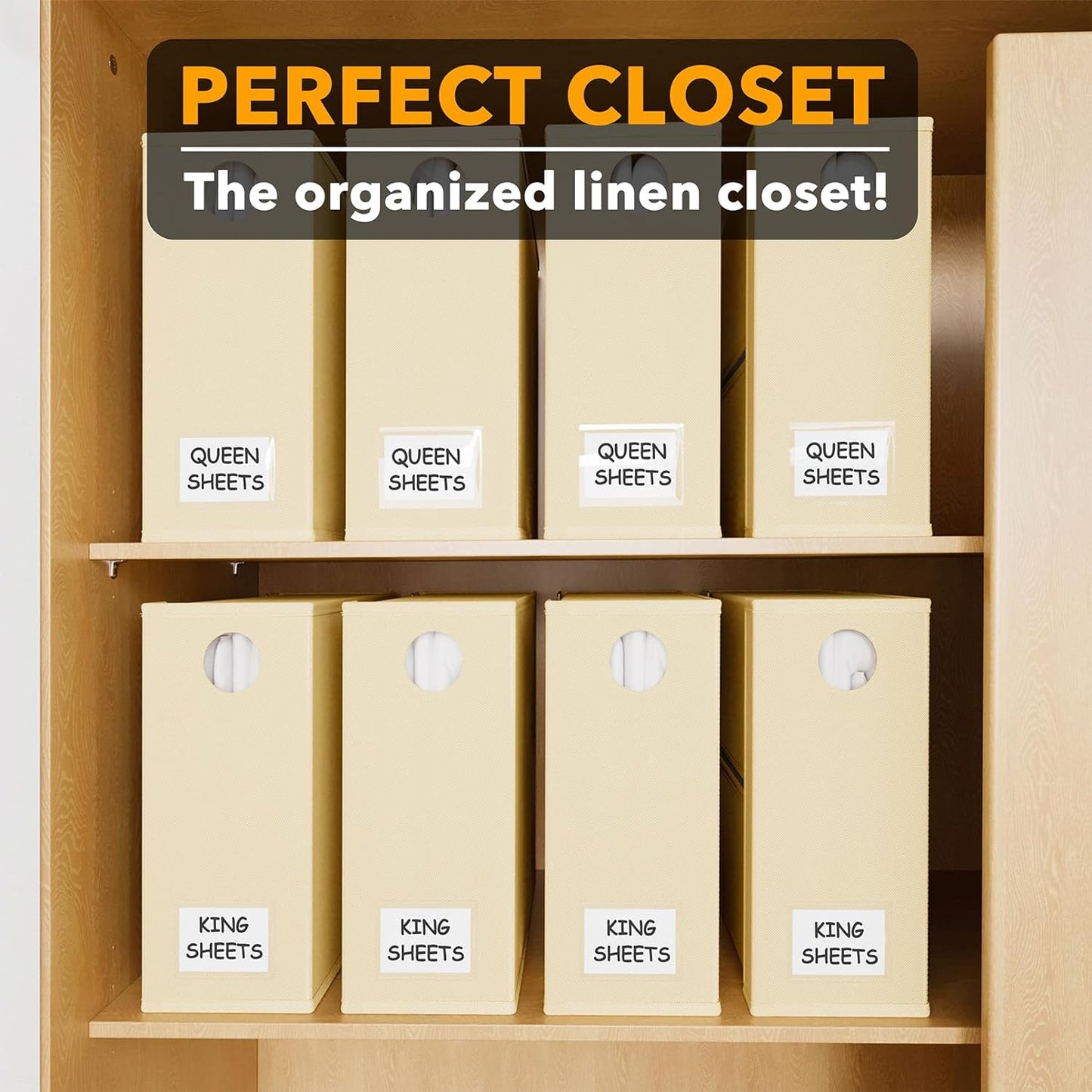 SpaceAid Bed Sheet Organizers - Foldable Linen Closet Storage | XL Queen & King Size, Beige (8 Pack)