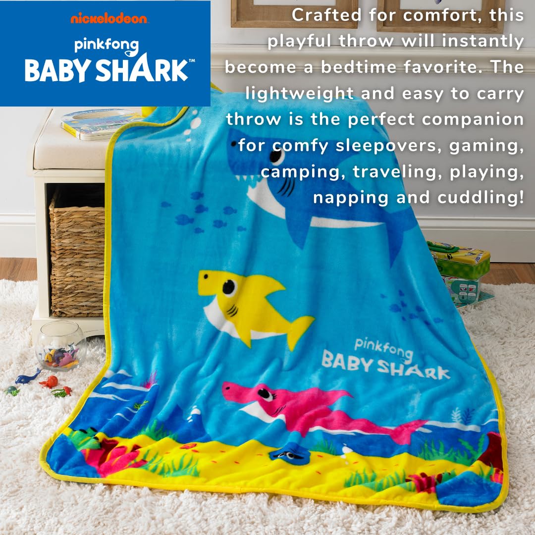 Baby Shark Kids Bedding Super Soft Silk Touch Throw, 40 in x 50 in, (Official Licensed Product) by Franco