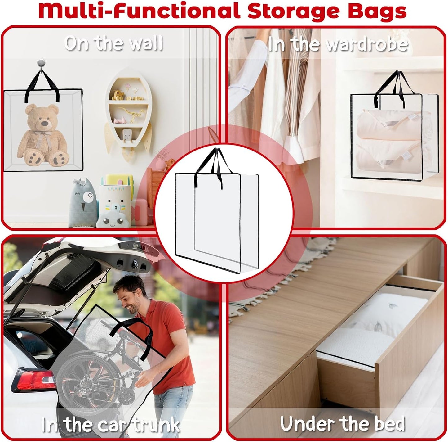 Regine Switzerland Wreath Storage Bag - 26 Inch Clear Container for Christmas Decorations | 5 Pack