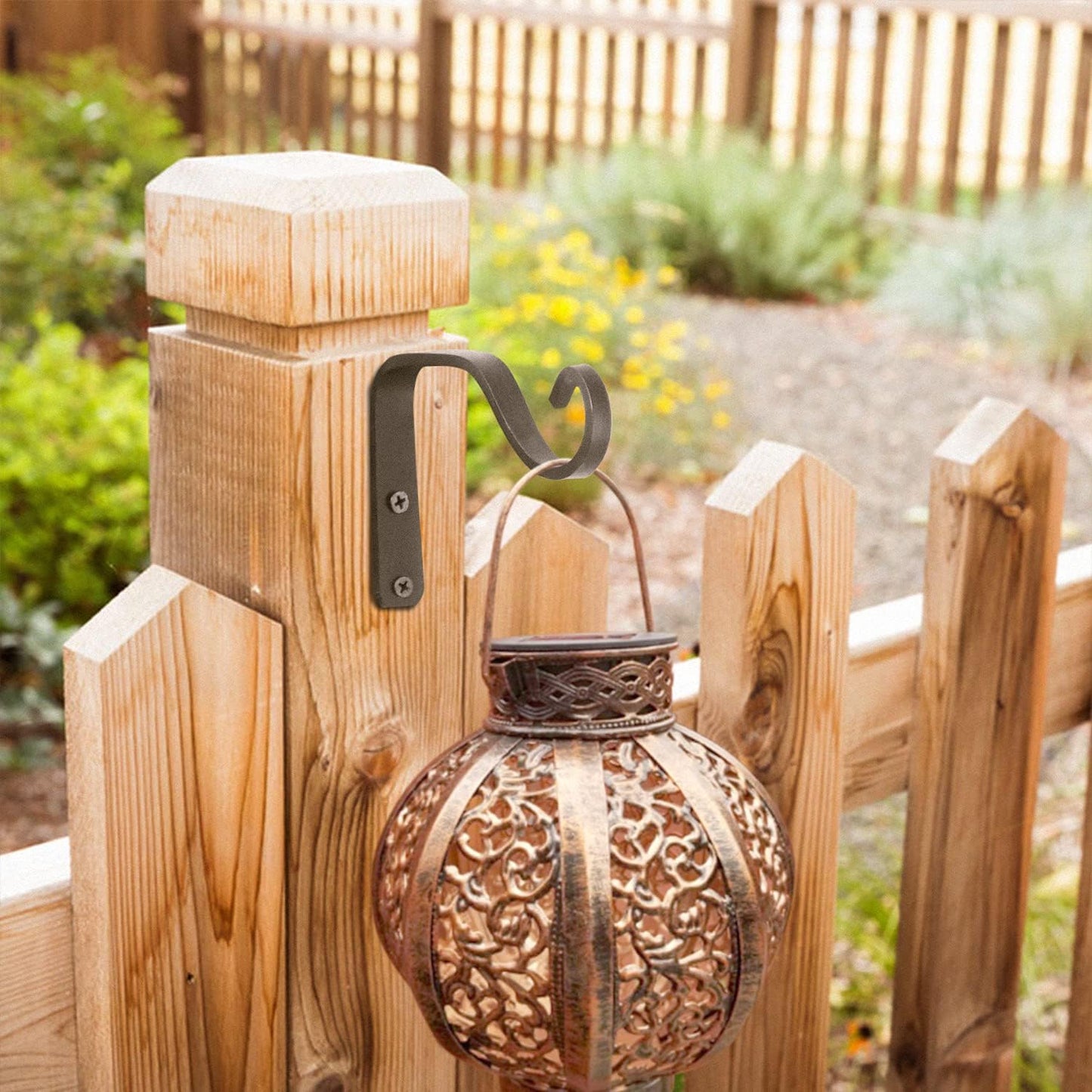 Skiennix Decorative Iron Wall Hooks - 5-Inch Outdoor Hanging Hooks for Lanterns & Planters | Black (2 Pcs)