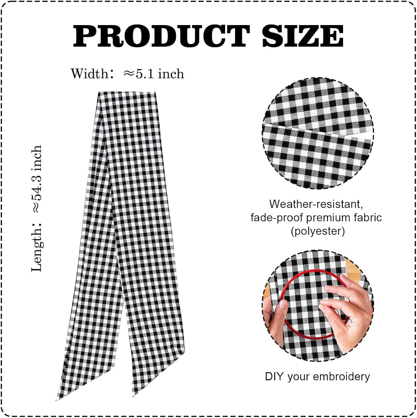 Regine Switzerland Wreath Sash - Black White Checkered Plaid Bow Ribbon for Year-Round Home Decor (5.12" x 54.33")