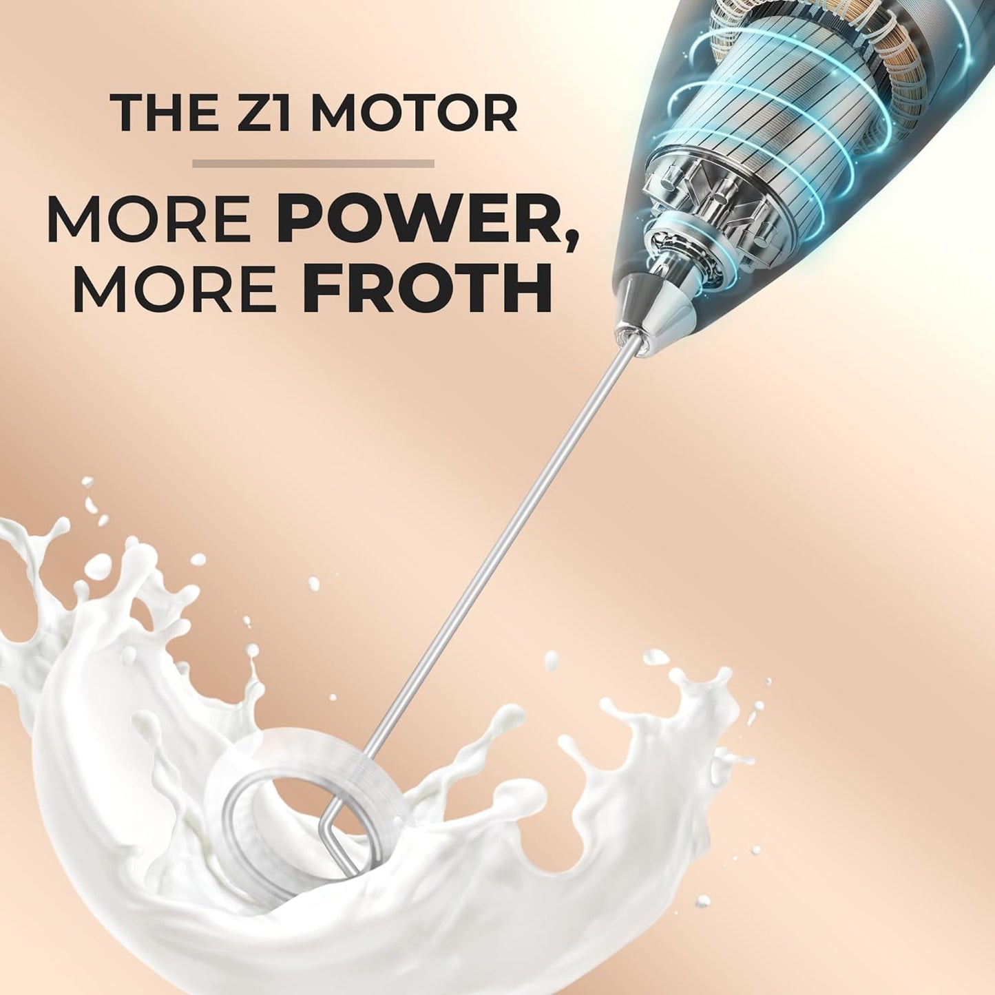 Zulay Kitchen Milk Frother Wand - Ultra-Fast Handheld Drink Mixer with 4 AA Duracell Batteries | Metallic Black