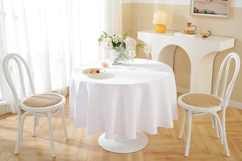 Craft And Party Round Tablecloth, 108 Inch White Tablecloth, Polyester Fabric Washable Table Cloth for Home, Party, Wedding or Restaurant Use.