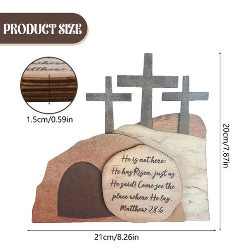 Christian Home Decor The Empty Tomb Easter Scene and Cross Decoration, Easter Resurrection Scene Set Wooden Jesus Sign for The Home, Tabletop, Office (B)
