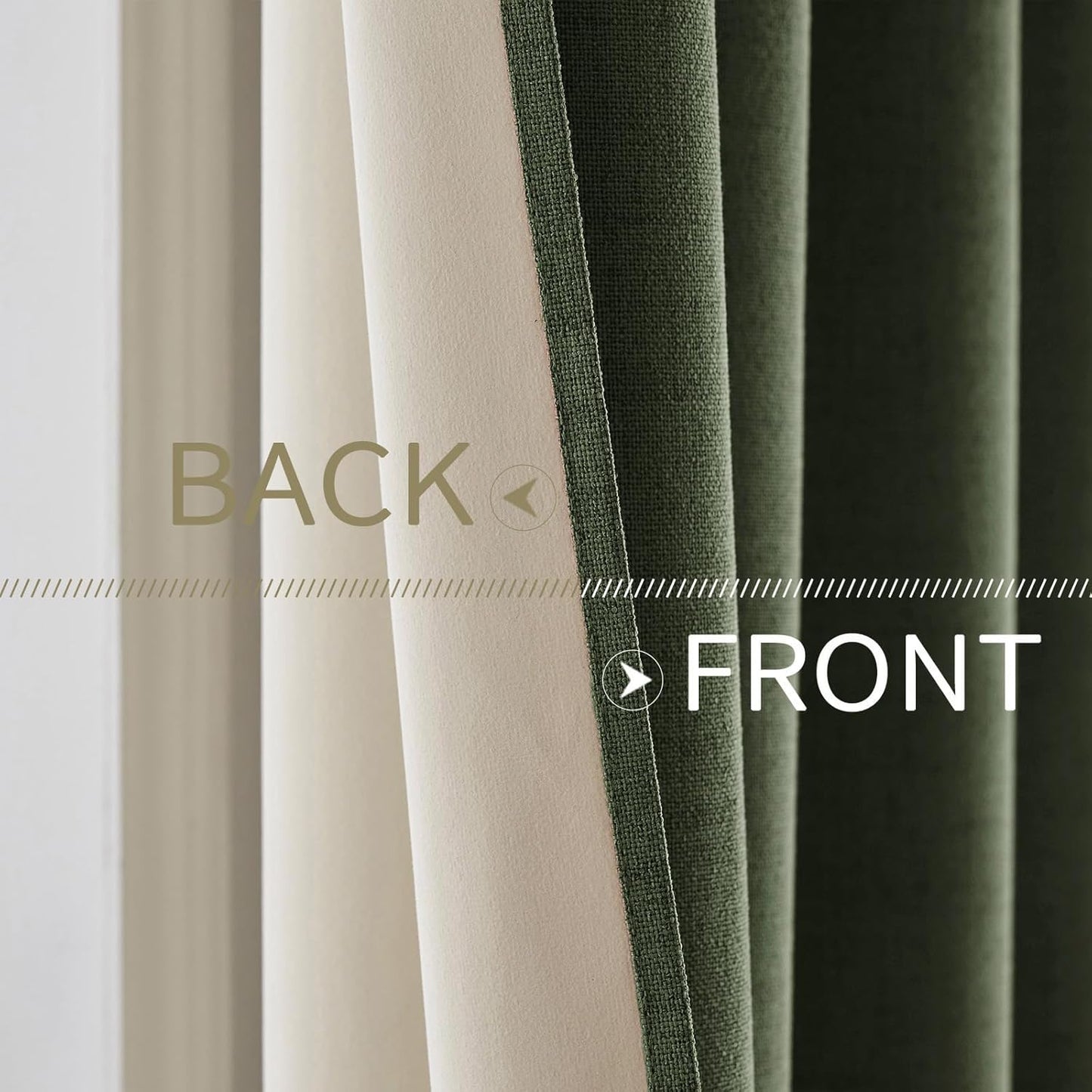 MIULEE 100% Blackout Linen Textured Curtains - Thermal Insulated Olive Green Drapes | 42 x 84 Inch (2 Panels)