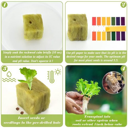Halatool 1 Inch Rockwool Cubes for Hydroponic Growing, Rock Wool Planting Seed Starter Cubes, Clone Plugs Soilless Cultivation Seedlings Cuttings Germination Start (2 Sheets, 100 Plugs in Total)