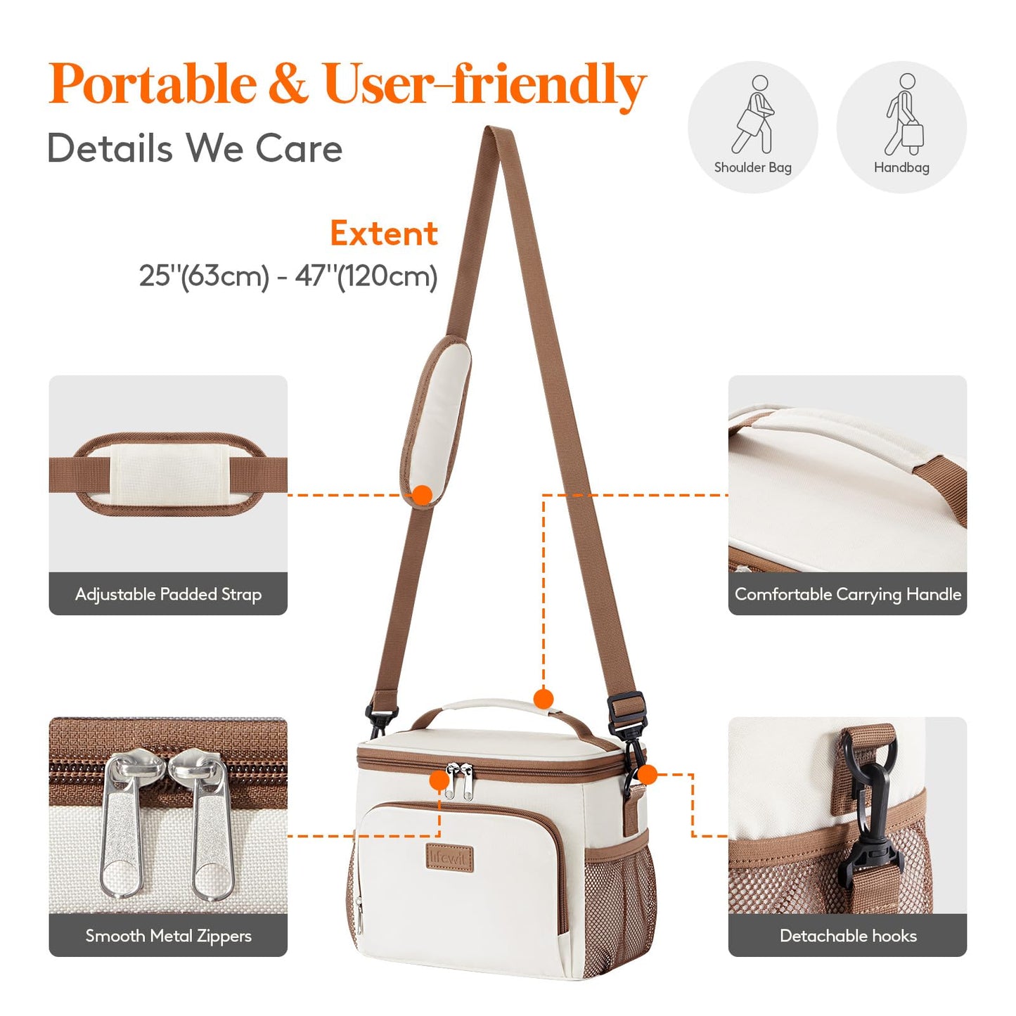 Lifewit Reusable Insulated Lunch Bag, Portable Cooler Freezable Soft Lunchbox Leakproof with Adjustable Shoulder Strap for Men Women Adult for Work Picnic or Travel, 9L 12 Can, Cream