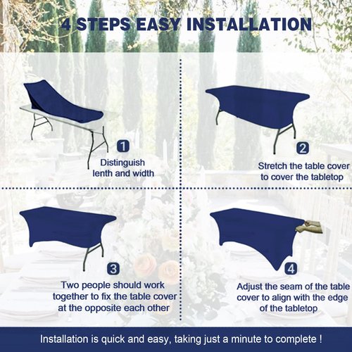 FOLINS&HOME 2 Pack Navy Blue 6FT Fitted Spandex Tablecloth, Waterproof Wrinkle Free Elastic Table Cover for 6 Foot Rectangle Tables Stretch Table Cloth for Weddings, Banquets, Parties (2 Pcs)