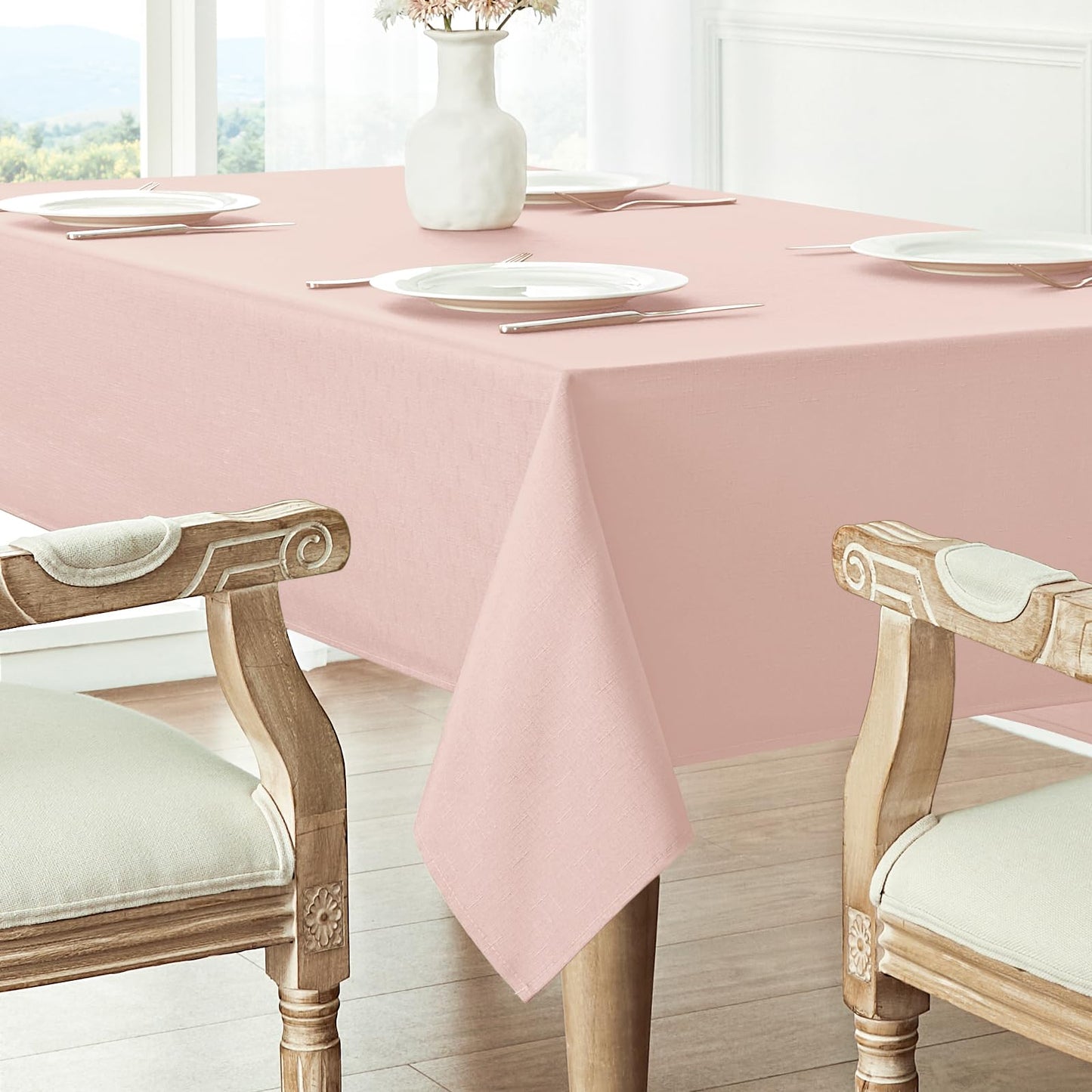 Veblandy Rectangle 8 Feet Tablecloth 60x120 inch Linen Textured Table Cloth Stain and Wrinkle Resistant Washable Polyester, Decorative Table Cover Waterproof for Dining, Buffet and Camping, Pink