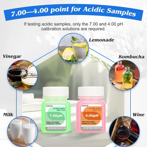 GIDIGI Calibration Buffer Solution kit 4/7/10 and 1413µS/cm, TDS/EC Standard Solution for Calibrating pH Meter TDS Tester EC Salinity Multifunction Meter, Suitable for Hydroponics, Aquaponics, Lab