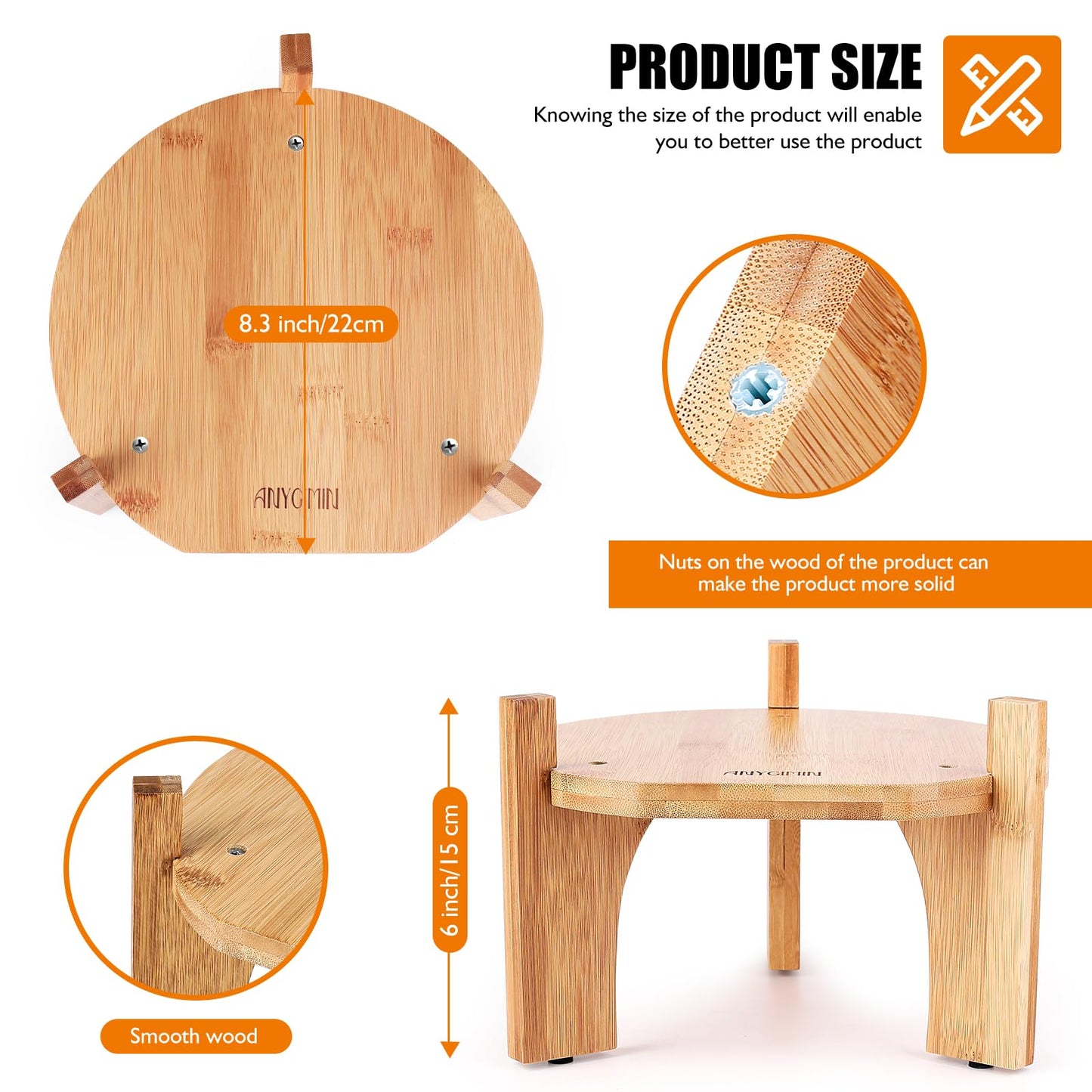 ANYGIMIN Drink Dispenser,Water Dispenser And Beverage Dispenser Stand. Fit Max 8.3 Inch Diameter - Natural Bamboo Wood