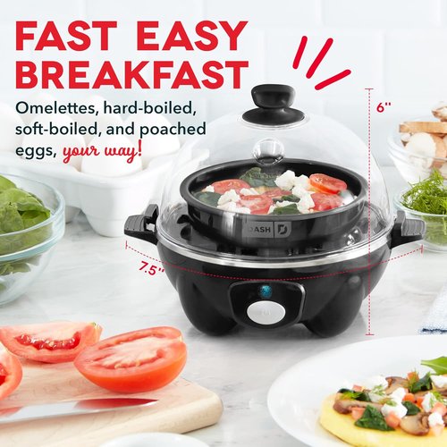 Dash Rapid Egg Cooker | Boiler, Poacher & Steamer - Holds 7 Eggs - Dishwasher Safe & Includes Recipe Guide - Black