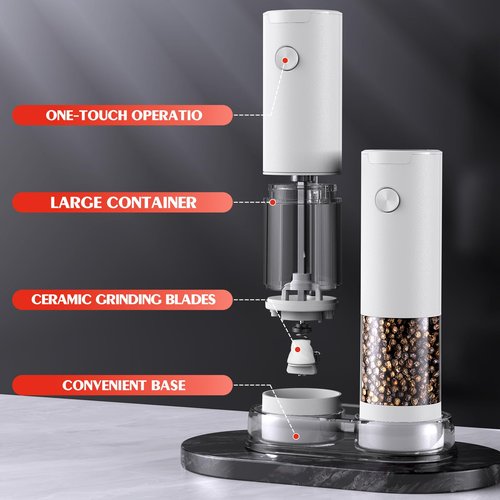Electric Salt and Pepper Grinder Set Automatic Battery Pepper Mill Shakers Kitchen Gadgets Adjustable Coarseness Upgraded Larger Capacity with Led Birthday Gifts for Women