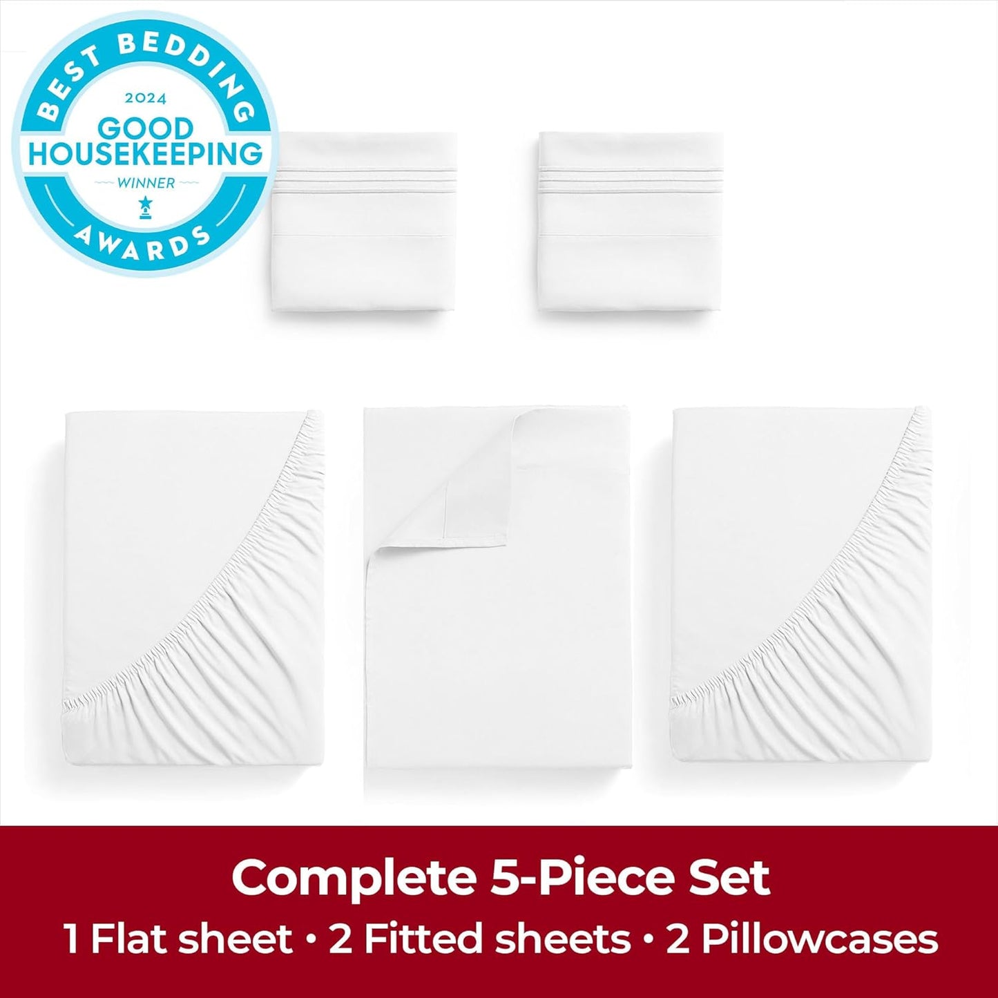 Mellanni Extra Deep Split King Sheets - 5 PC Hotel Luxury Bedding Set - Ultra Soft, Cooling, Wrinkle Resistant (White)