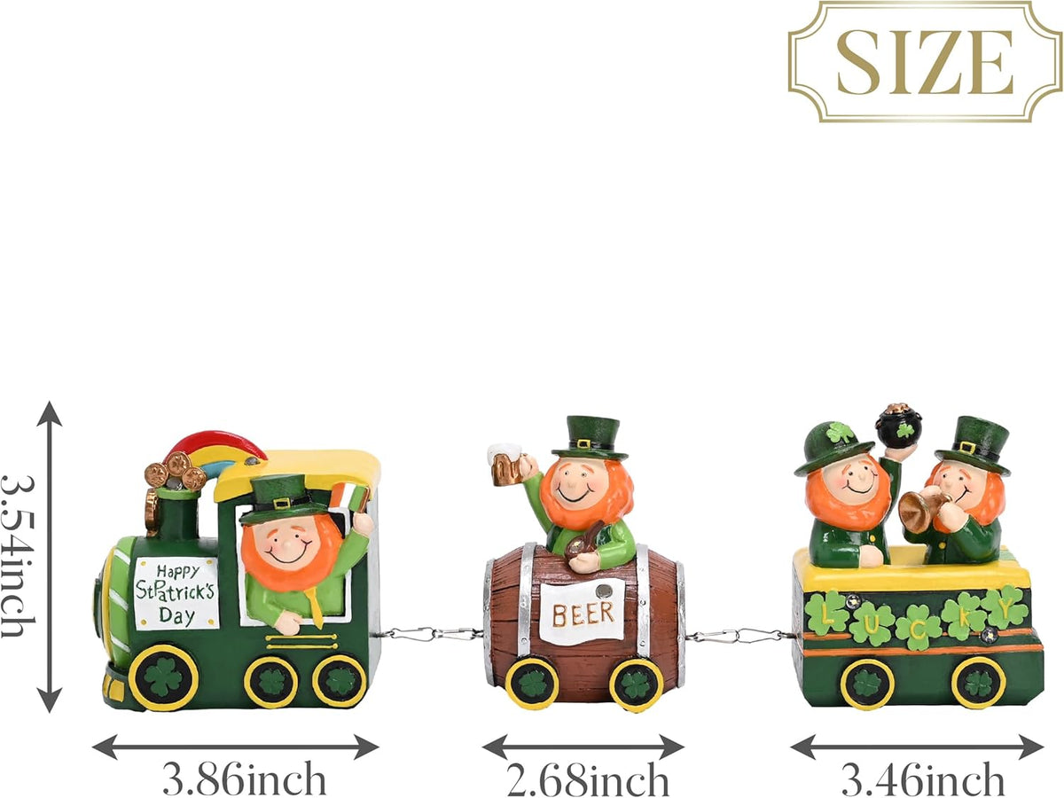 Valery Madelyn St. Patrick's Day Decorations - Lighted LED Train & Leprechaun with Shamrock Pot of Gold | Festive Table Centerpiece