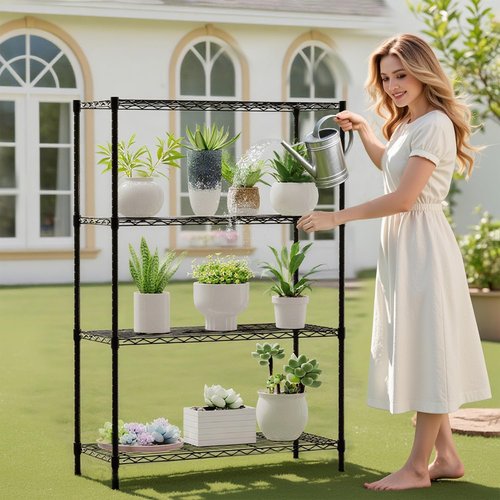 BestOffice | Heavy-Duty 4-Tier Wire Storage Shelves | 36x14x54 | Black | Adjustable Racks | Easy No-Tool Assembly