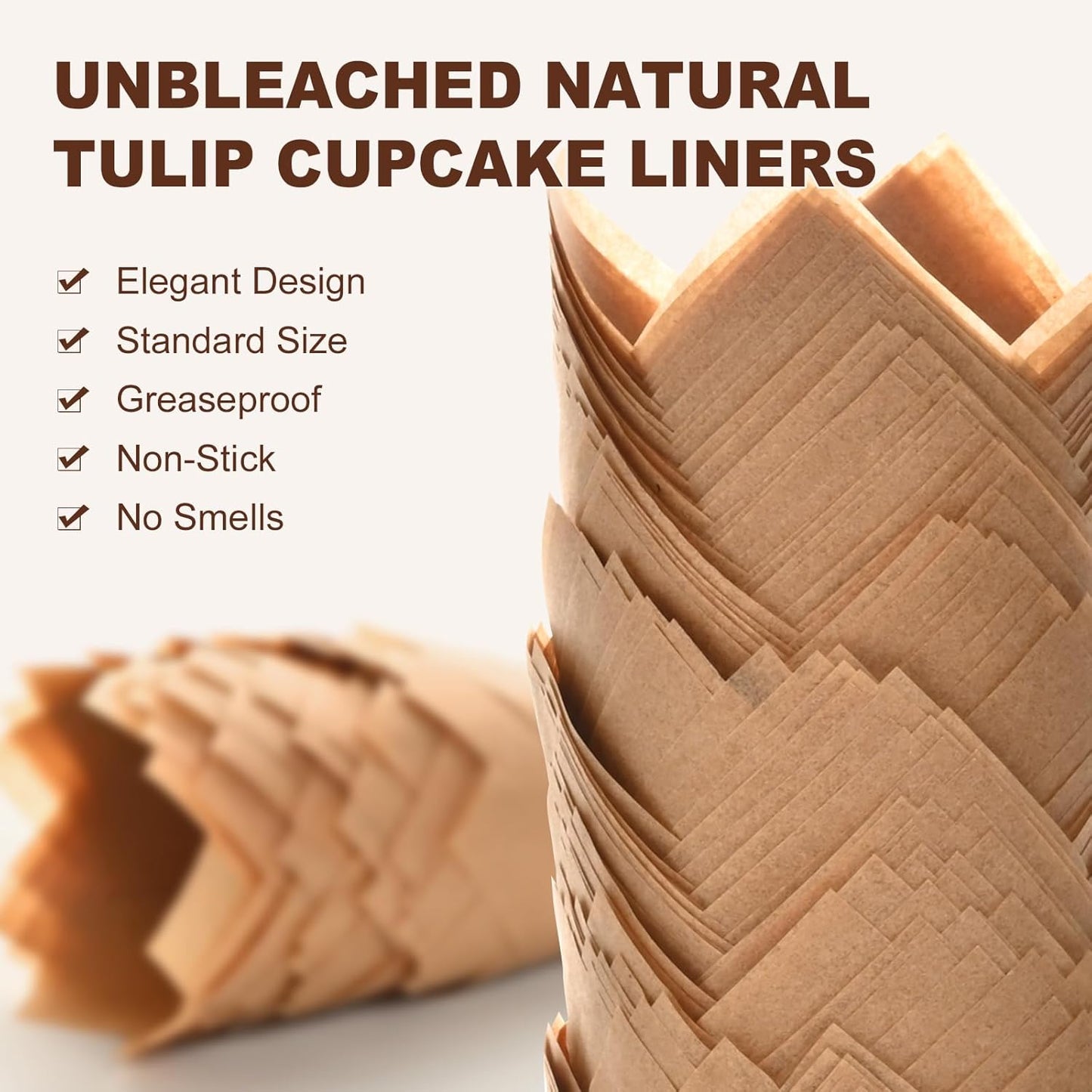 Natural Tulip Cupcake Liners - Unbleached Parchment Paper Muffin Wrappers | 200 Greaseproof Cups for Parties