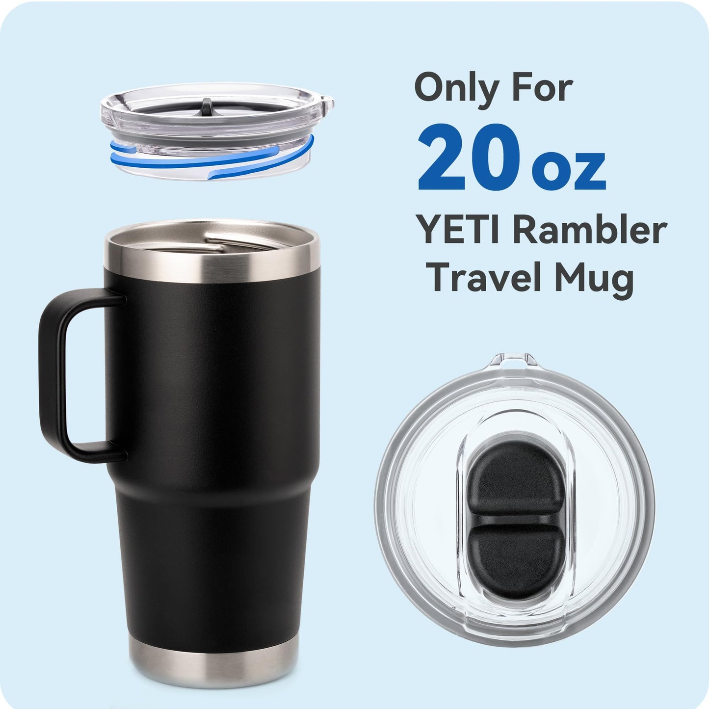 Prurex Replacement Lid for YETI Rambler 20oz Travel Mug Stronghold Threaded Cap，BPA-Free Tritan，Leak-Proof & Spill-Proof Seal，For Office Commute Gym Hiking Outdoor (1 Pack) ﻿