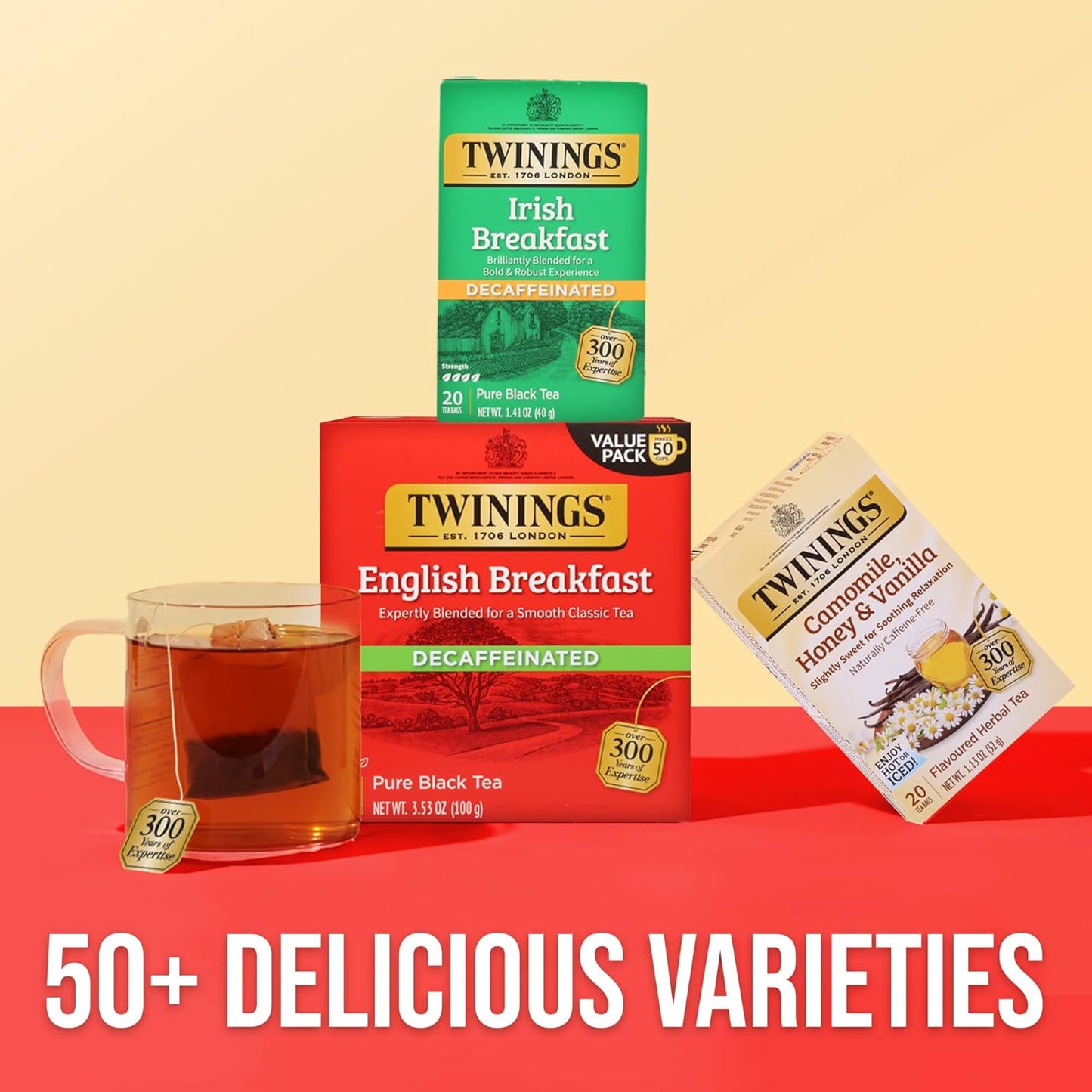 Twinings Decaffeinated English Breakfast Black Tea Bags - Flavorful & Robust | 50 Count (Pack of 6)