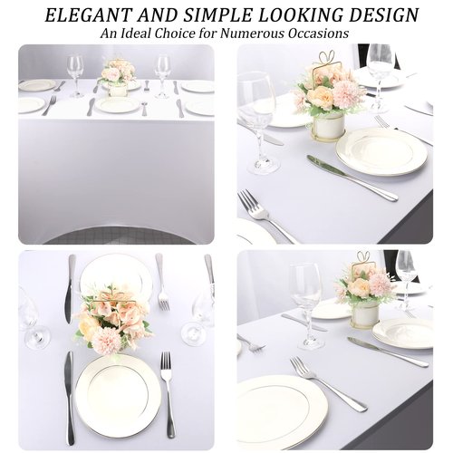 Fivenl 6FT Spandex Table Cover Table Cloth for Folding Tables Fitted Rectangular Tablecover Washable Wrinkle Resistant Polyester Stretch Tablecloth Protector for Wedding Banquet Party (4 Pack, White)
