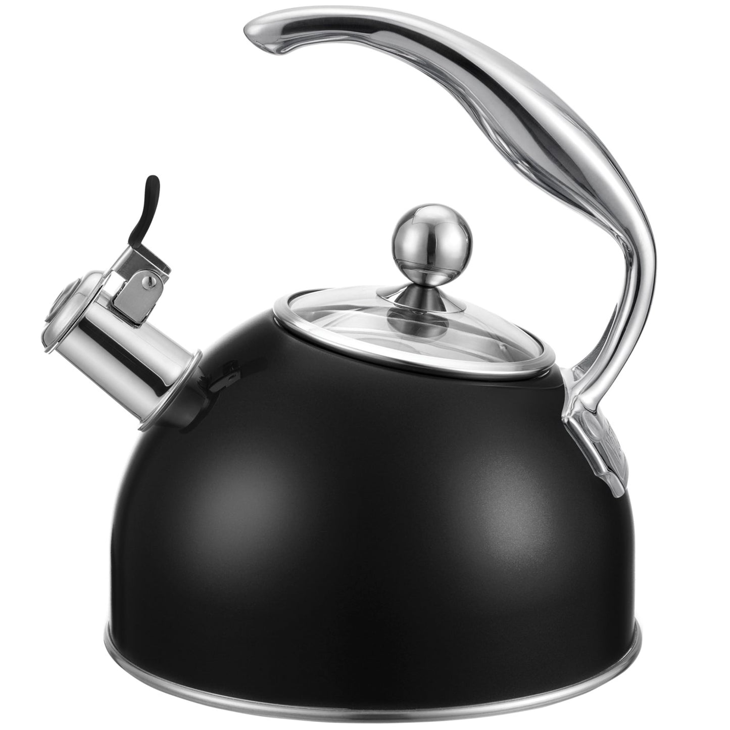Viking 3-Ply Stainless Steel Tea Kettle, 2.6 Quart Stovetop Hot Water Pot with Tempered Glass Lid, Ergonomic Handle, Induction Ready, Matte Black
