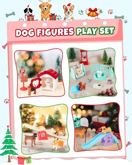 Dog Advent Calendar 2025 - 24 Days of Fun with 12 Dog Figurines & Playground Accessories for Kids