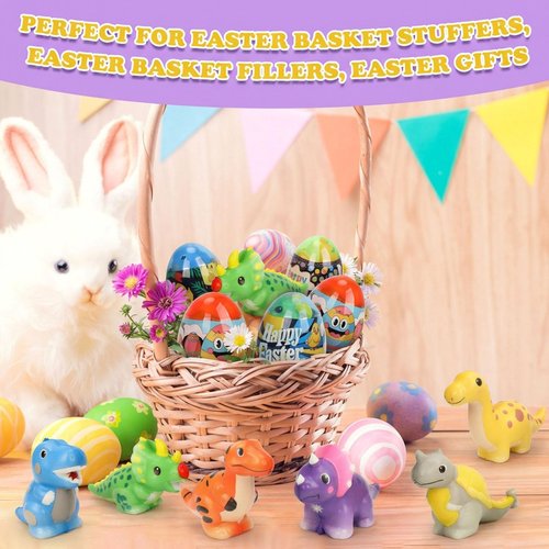 BEIGUO 6 Pack Jumbo Easter Eggs Filled with Dinosaur Slow Rising Squeeze Toys for Kids Boys Girls,Easter Basket Stuffers,Party Favors,Egg Hunts