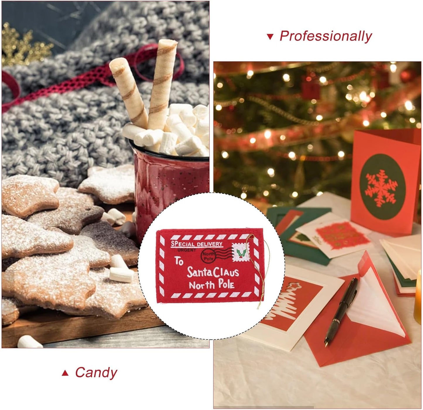 Santa Claus Letter Envelopes - 10pcs Christmas Candy Bags & Tree Ornaments (Red)