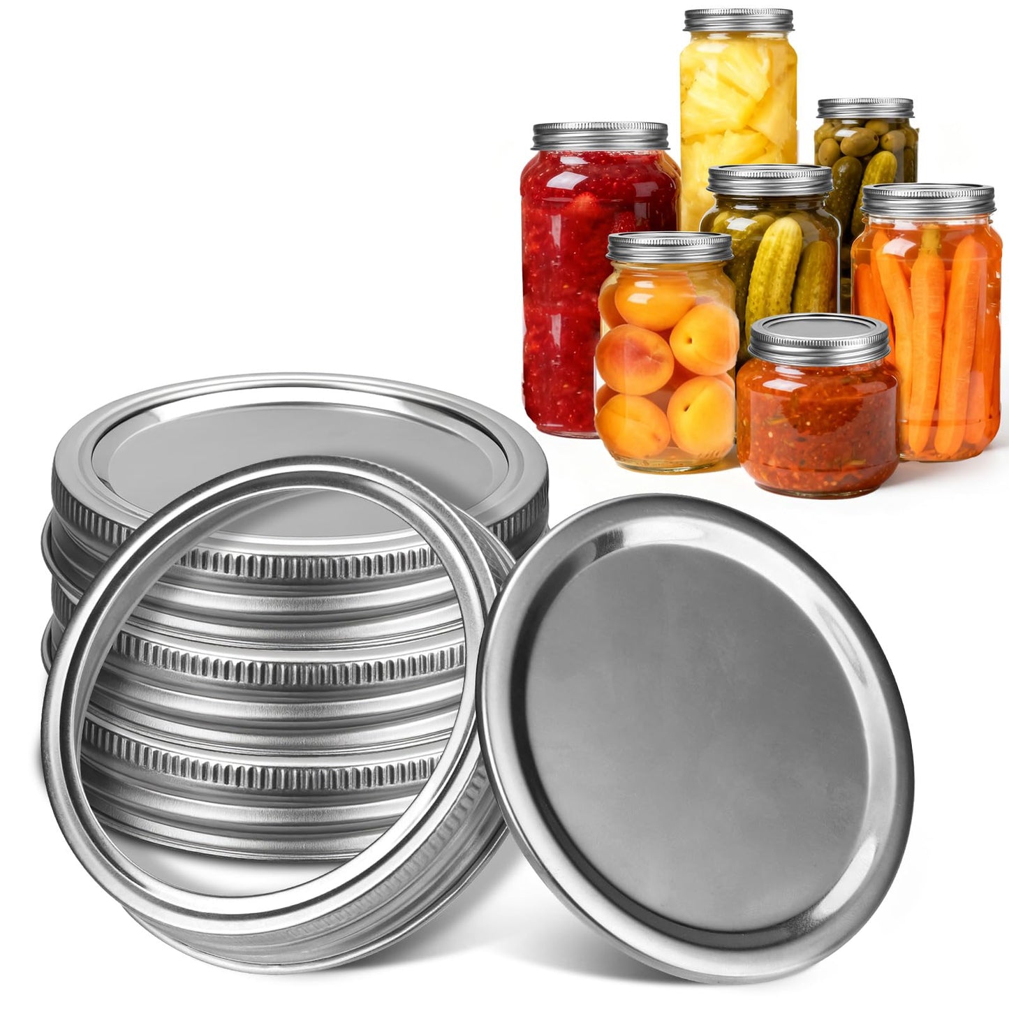 Palksky Stainless Steel Regular Mouth Canning Lids and Rings, Airtight/Rustproof Mason Jar Lids with Bands Set of 4