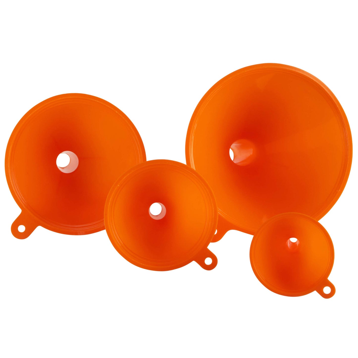 KarZone Oil Funnel Set (Orange, 4-Pack) – Plastic Funnels for Automotive Use – Funnels for Kitchen Use Filling Bottles and containers – Funnel for Water Bottles, Gas, Car Oil, Lubricants and Fluids