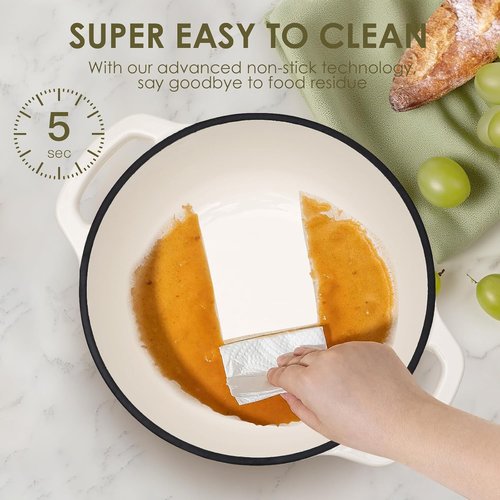 AIVIKI Enameled Cast Iron Dutch Oven - 5QT Heavy-Duty Cookware for Baking & Roasting | Cream White