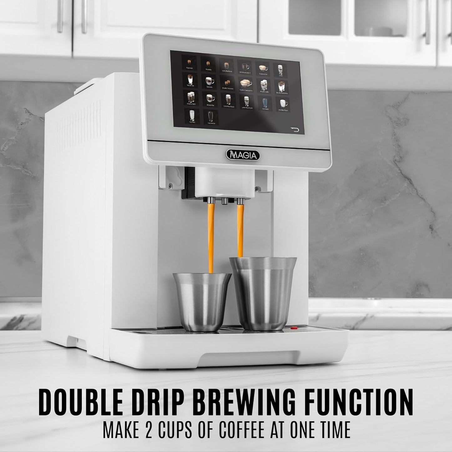 Zulay Magia Espresso Machine With Grinder - 19 Customizable Coffee Options | Includes Insulated Milk Container & Deluxe Cups - Auto-Cleaning - OG White