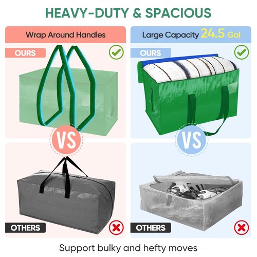 BALEINE 2-Pack Oversized Moving Bags with Reinforced Handles, Heavy-Duty Storage Tote for Clothes, Moving Supplies (Light Green, 2-Pack)