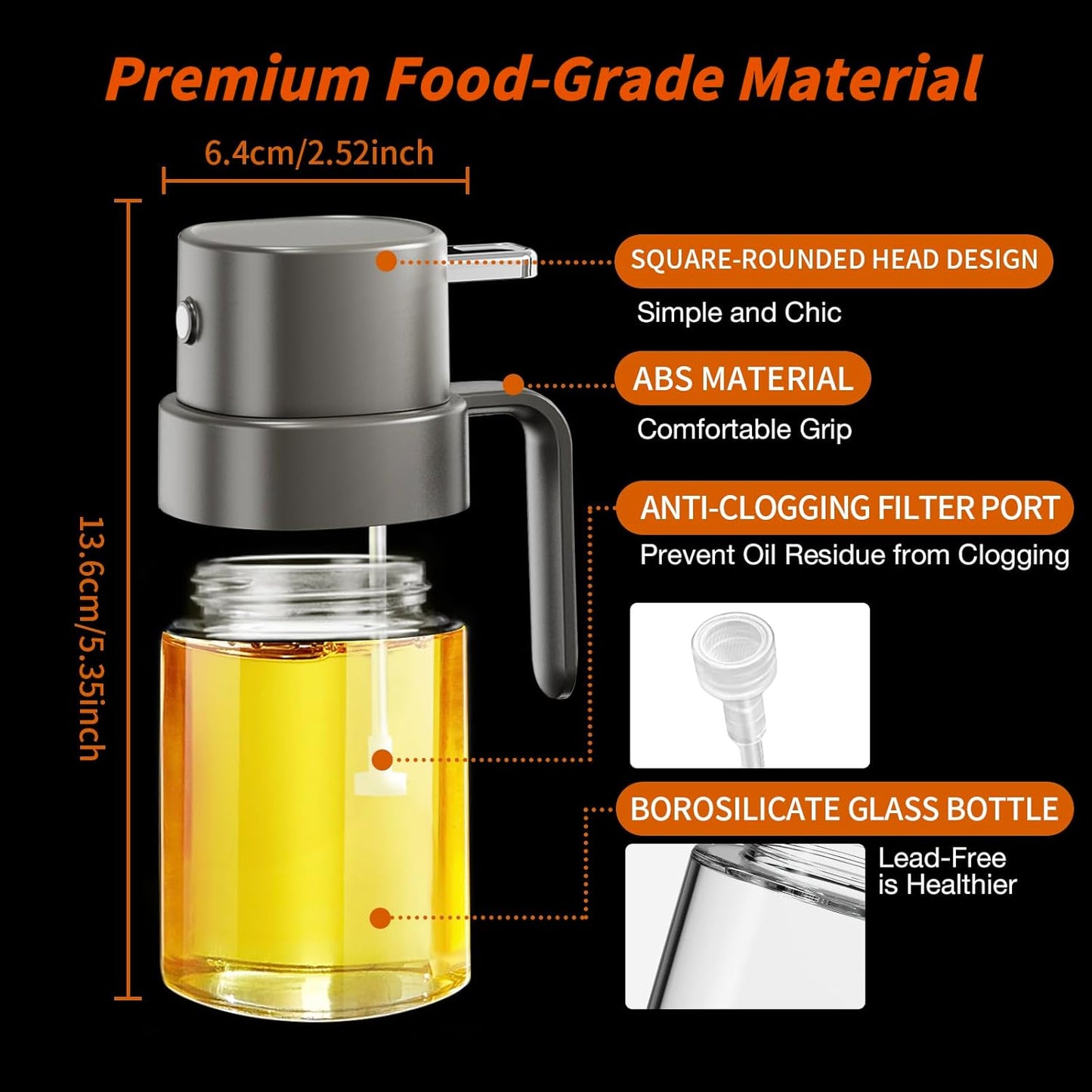 YARRAMATE Mini Oil Sprayer - 6.8 OZ Food-Grade Olive Oil Spray Bottle for Cooking | Portable Gray Mister