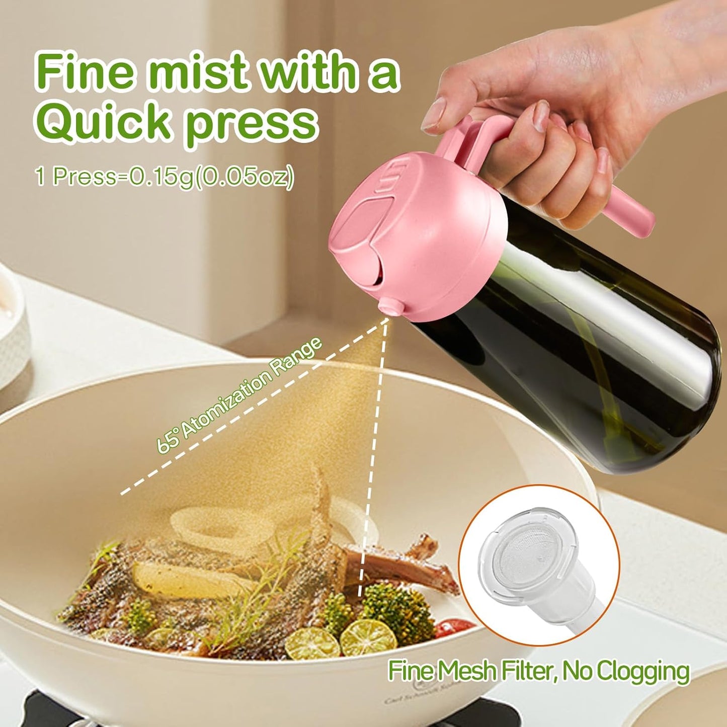 YARRAMATE 2Pcs 16oz Dark Green Oil Sprayer - Food-Grade Premium Olive Oil Dispenser for Cooking & BBQ