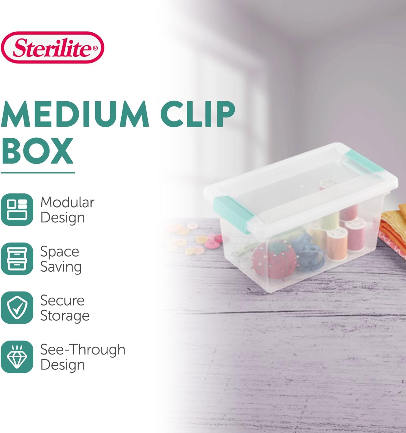 Sterilite Clip Box Set - Stackable Clear Plastic Bins with Latching Lids | Medium Storage for Arts, Crafts, and Office Organization