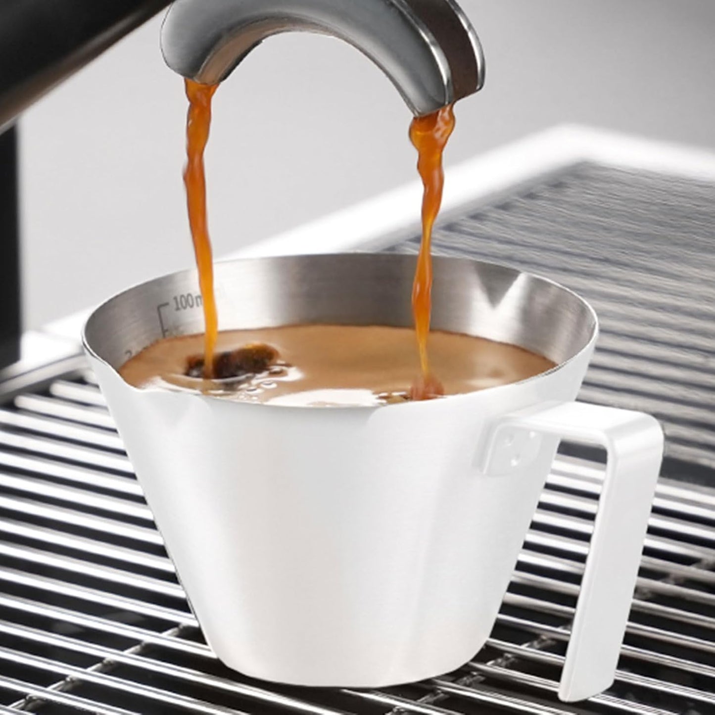YARRAMATE Stainless Steel Espresso Shot Cup - Double Spout Design | 3.4oz/100ml Espresso Accessory (White)