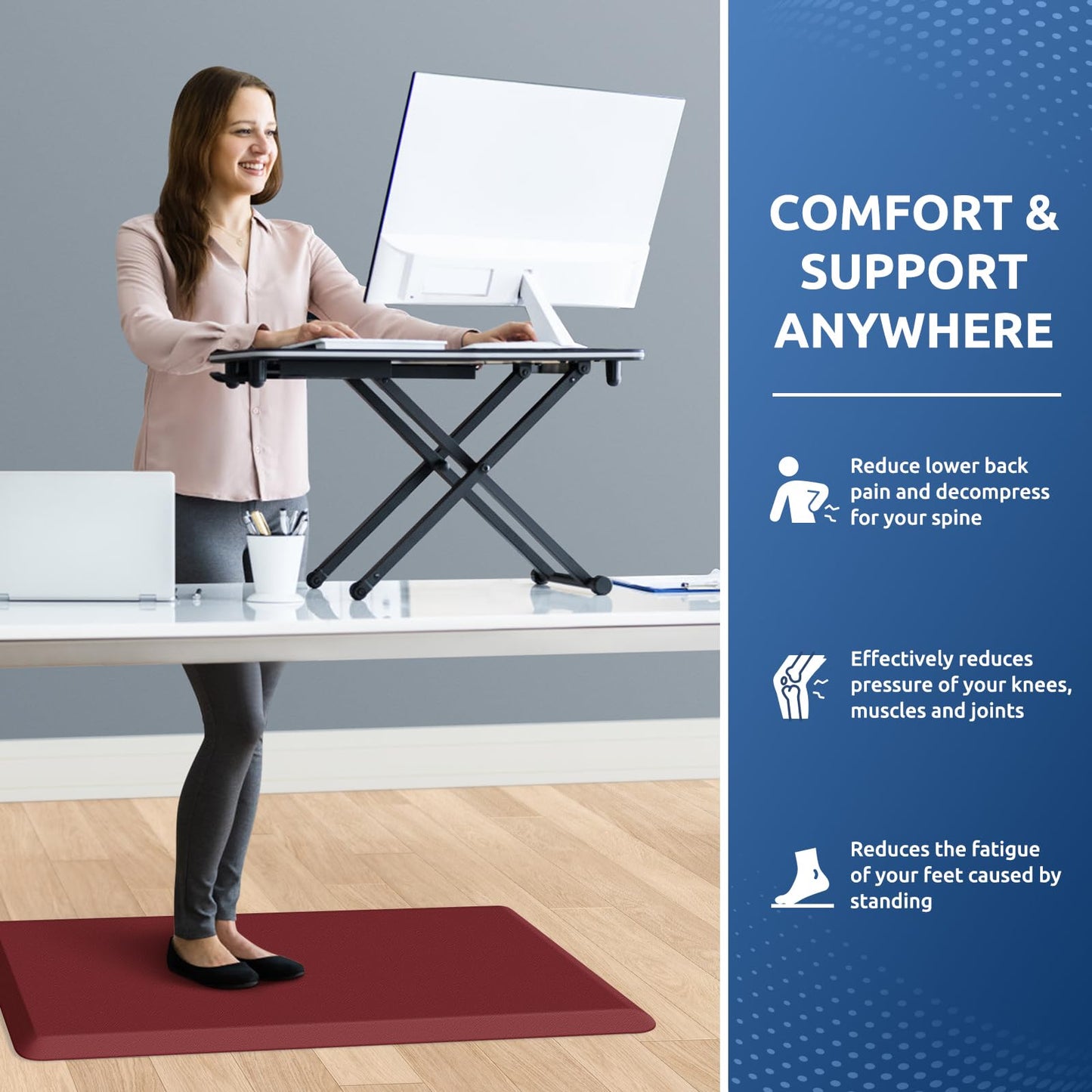 KitchenClouds Kitchen Mat Cushioned Anti Fatigue Rug 20"x32" Water Resistant, Non Slip, Standing and Comfort Desk/Floor Mats for House Sink Office (Red)