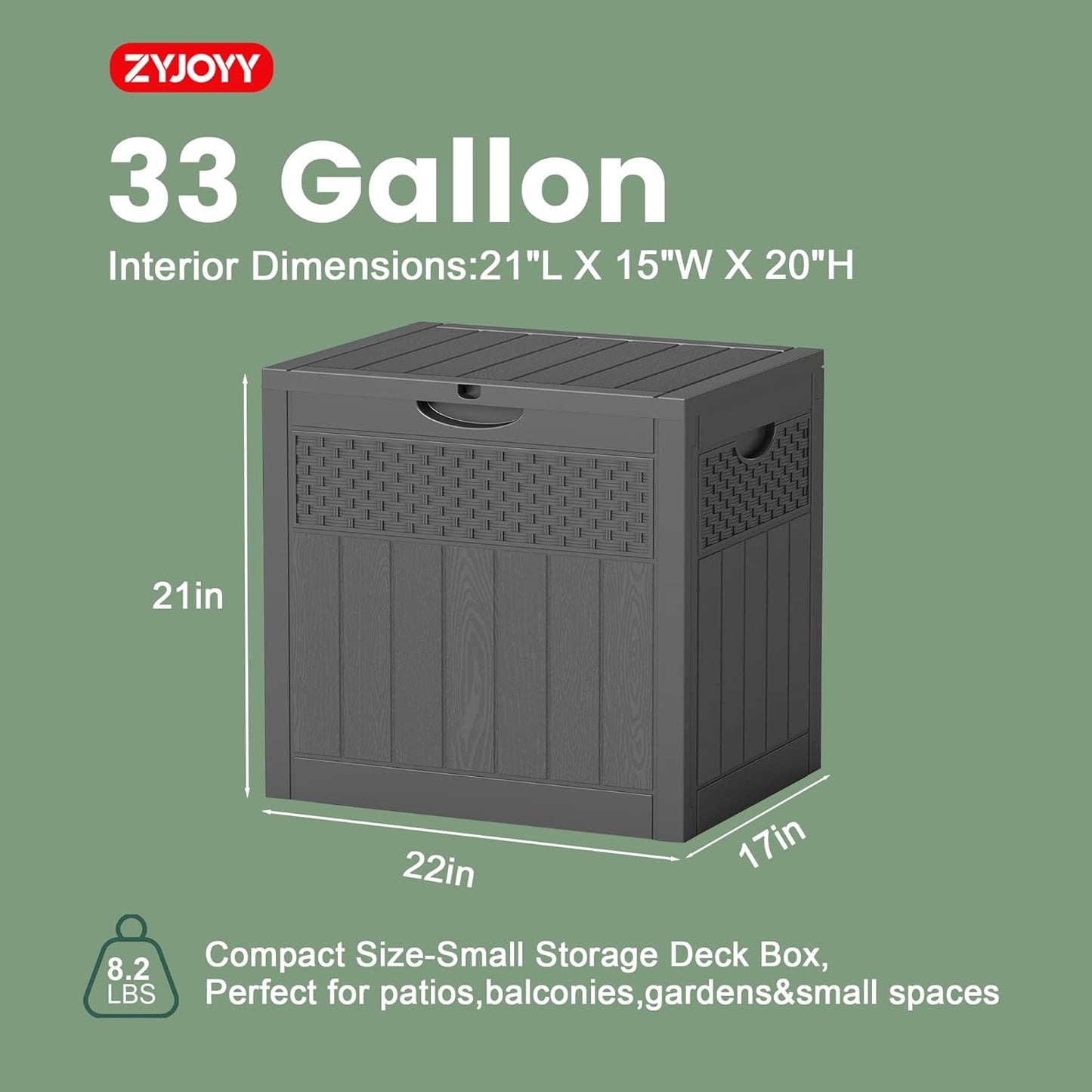 ZYJOYY 33 Gallon Waterproof Outdoor Storage Box - Lockable Resin Deck Box for Cushions & Garden Tools