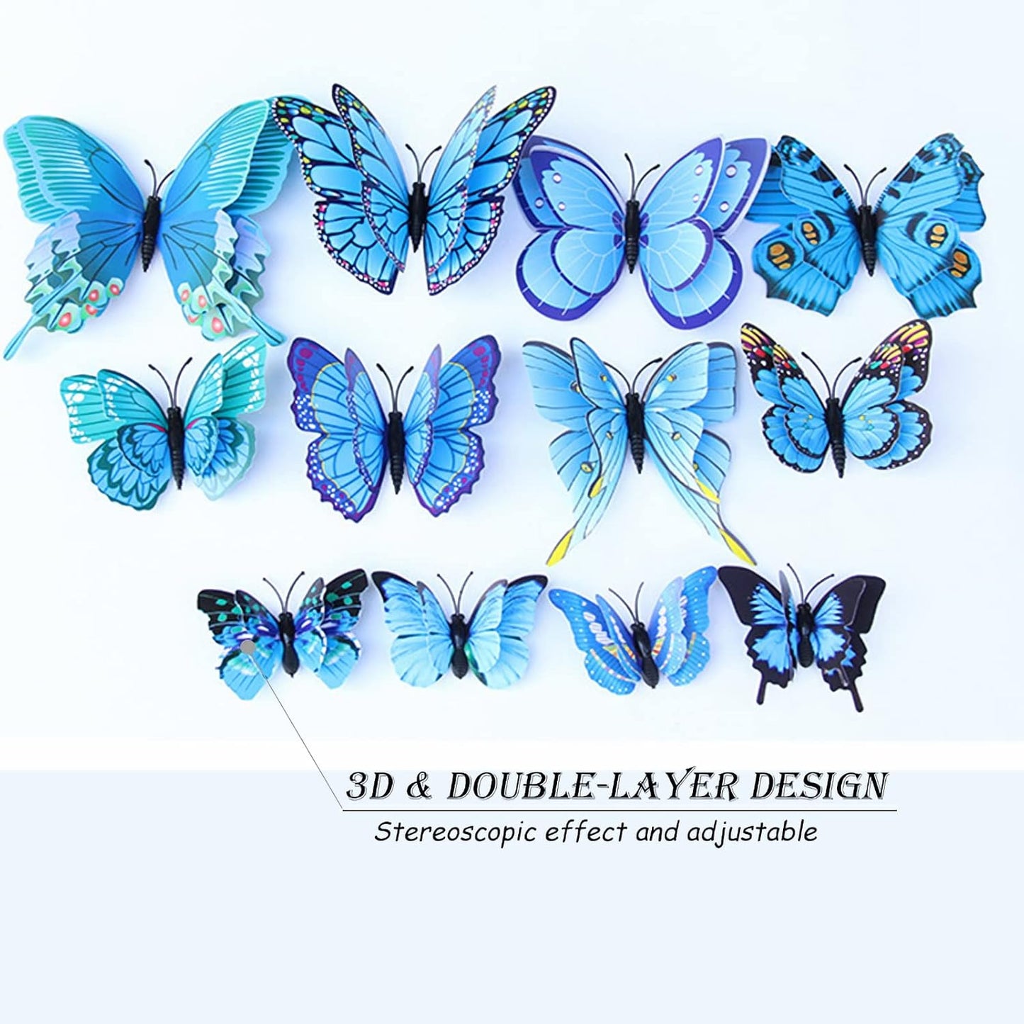 OPSEAM 3D Butterfly Wall Decor - 24 PCS Blue Butterfly Stickers with Magnets for Party Decorations
