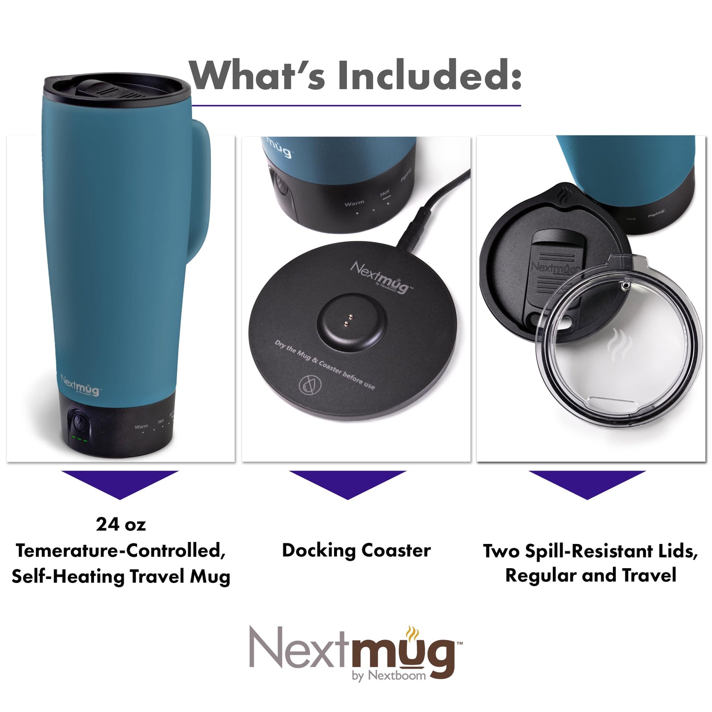 Nextmug Ultra - Temperature-Controlled, Self-Heating Travel Mug (Slate Blue - 24 oz.)