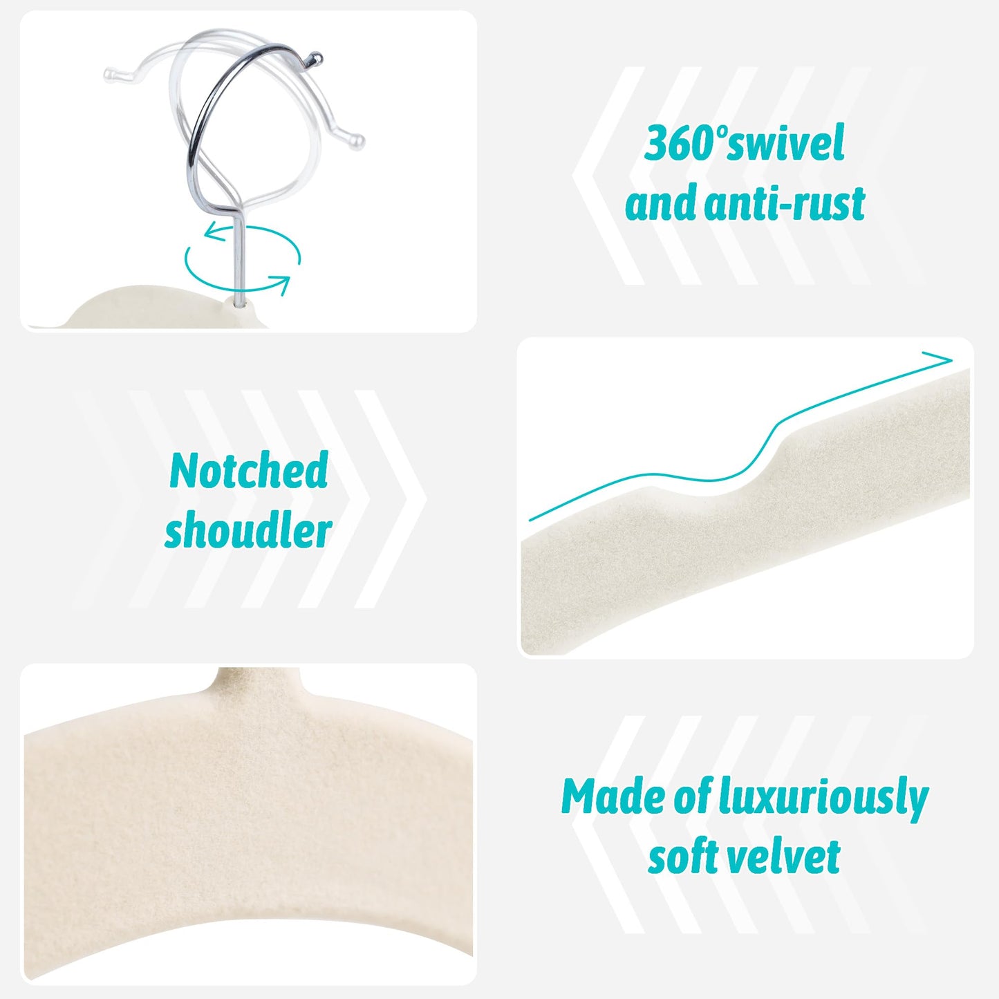 Sishynio Premium Velvet Shirt Hangers 30 Pack, Non-Slip 360° Swivel Hook Slim Flocked Coat Hanger, Space Saving Felt Hanger for for Tank Top, Blouses, Strappy Dresses