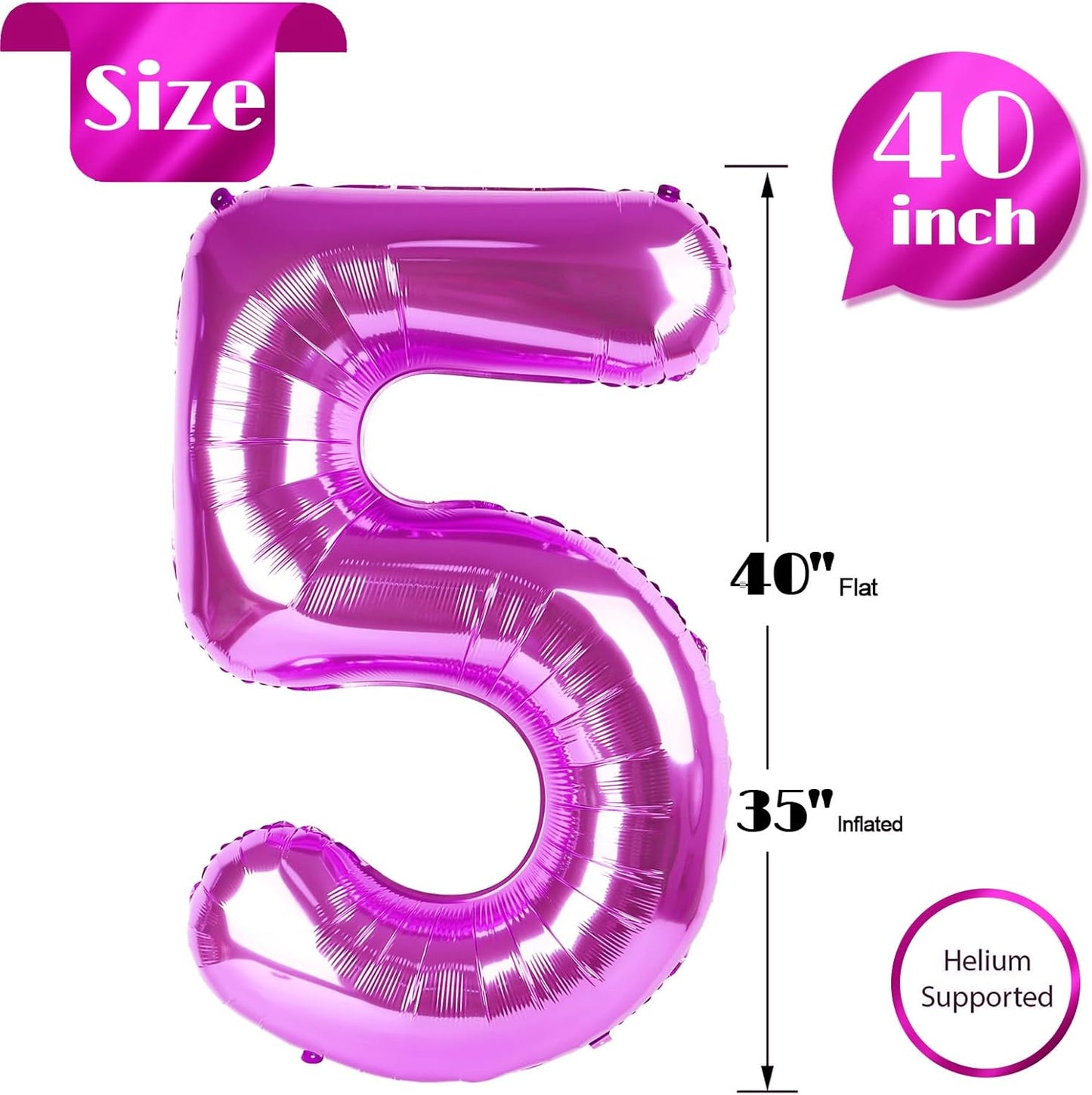 Rosy Purple 40-Inch Number 5 Balloon - Perfect for 5th Birthday Decorations & Party Supplies